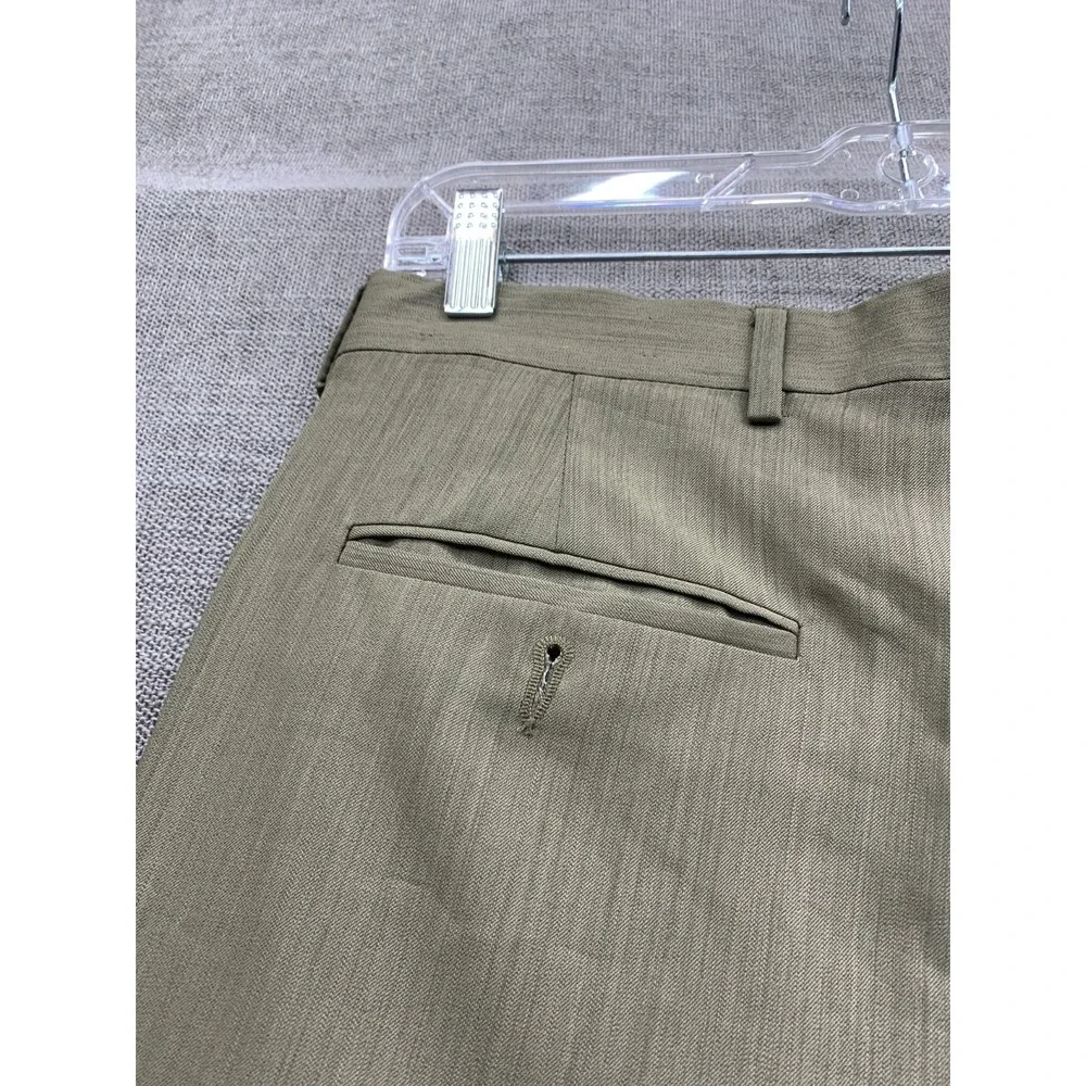 Corbin Dress Pants Mens 34 Green 150s Micro Merino Pleated Straight Leg Oxford